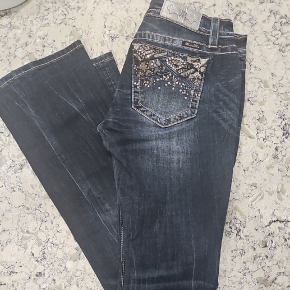 Miss Me Denim - Miss Me Dark Blue Boot Cut Jeans with Silver Accents